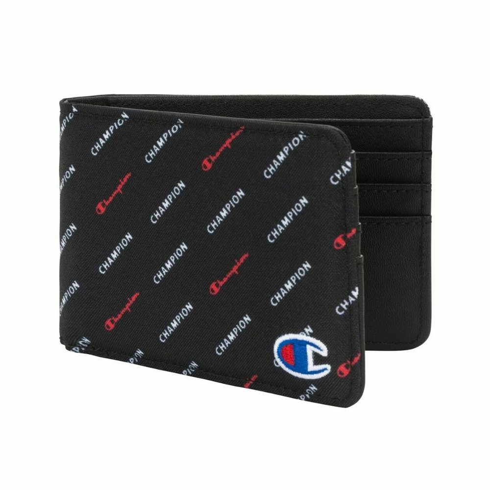 Champion Men's Athletic Black White Logo Canvas Credit Card Billfold Wallet